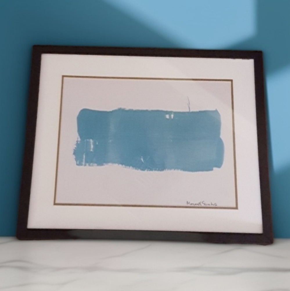 Margaret Sierakowski Abstract Blue Brushstroke Framed Art Print Minimalist 18x22